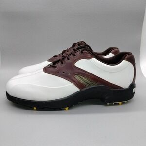 FootJoy Superlites White Brown Leather Golf Shoes Mens Size 10 M Saddle Cleats‎